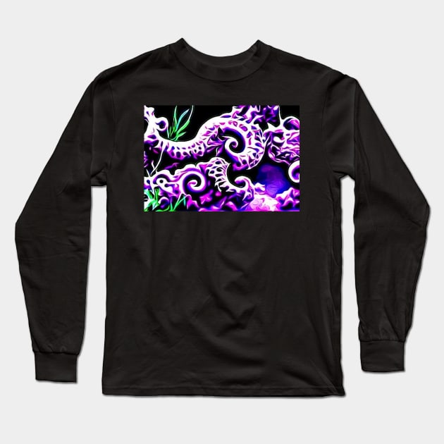 Fractal Art - Purple Aesthetic - Seahorses Long Sleeve T-Shirt by BubbleMench